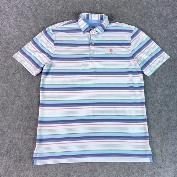 Johnnie-O Polo Shirt Mens Medium Blue Striped Cabo Del Sol Golf Performance - Picture 1 of 10